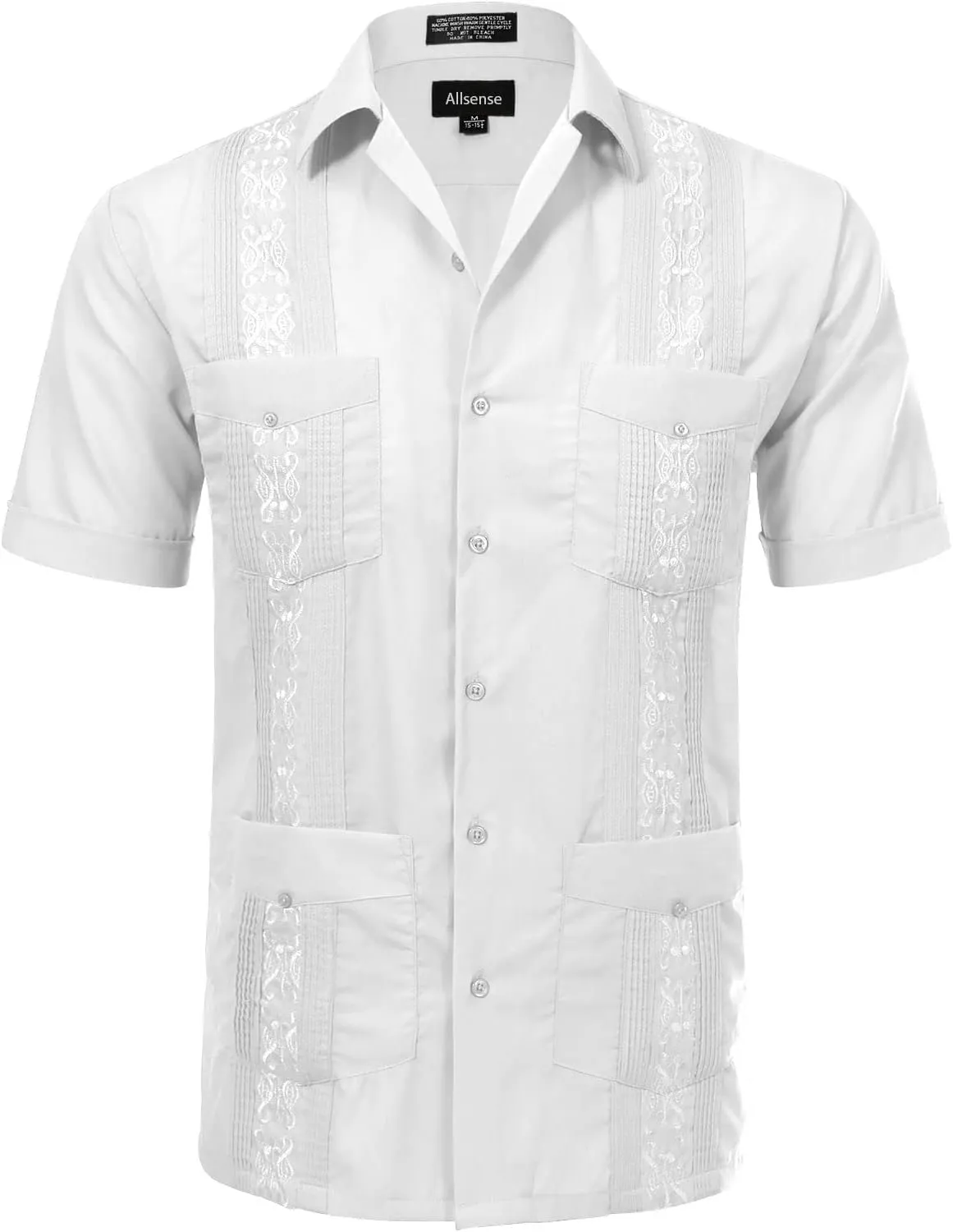 Allsense Men's Short-Sleeve Button-Down Cuban Guayabera Shirt