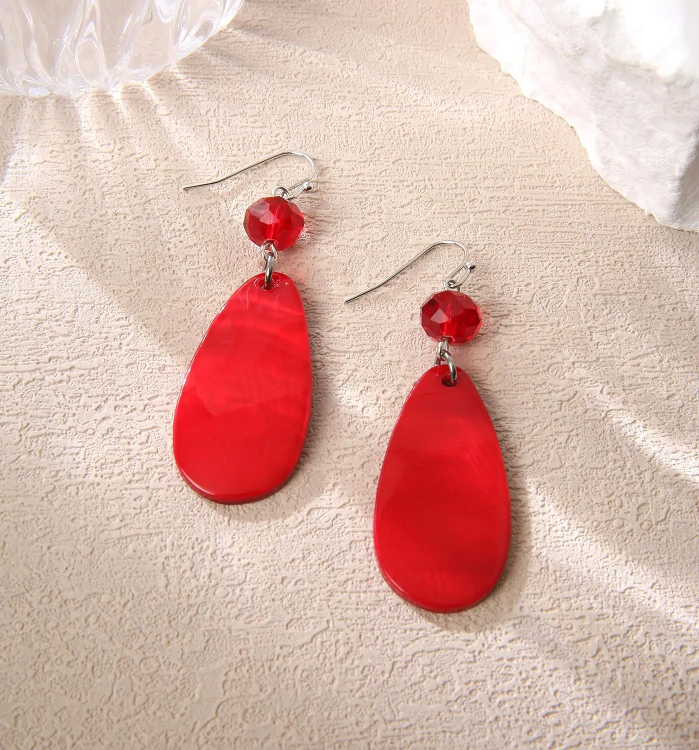Big Natural Shell Drop Earrings Trendy Fashion Red Green Teal Pendant Dangling Earring for Women