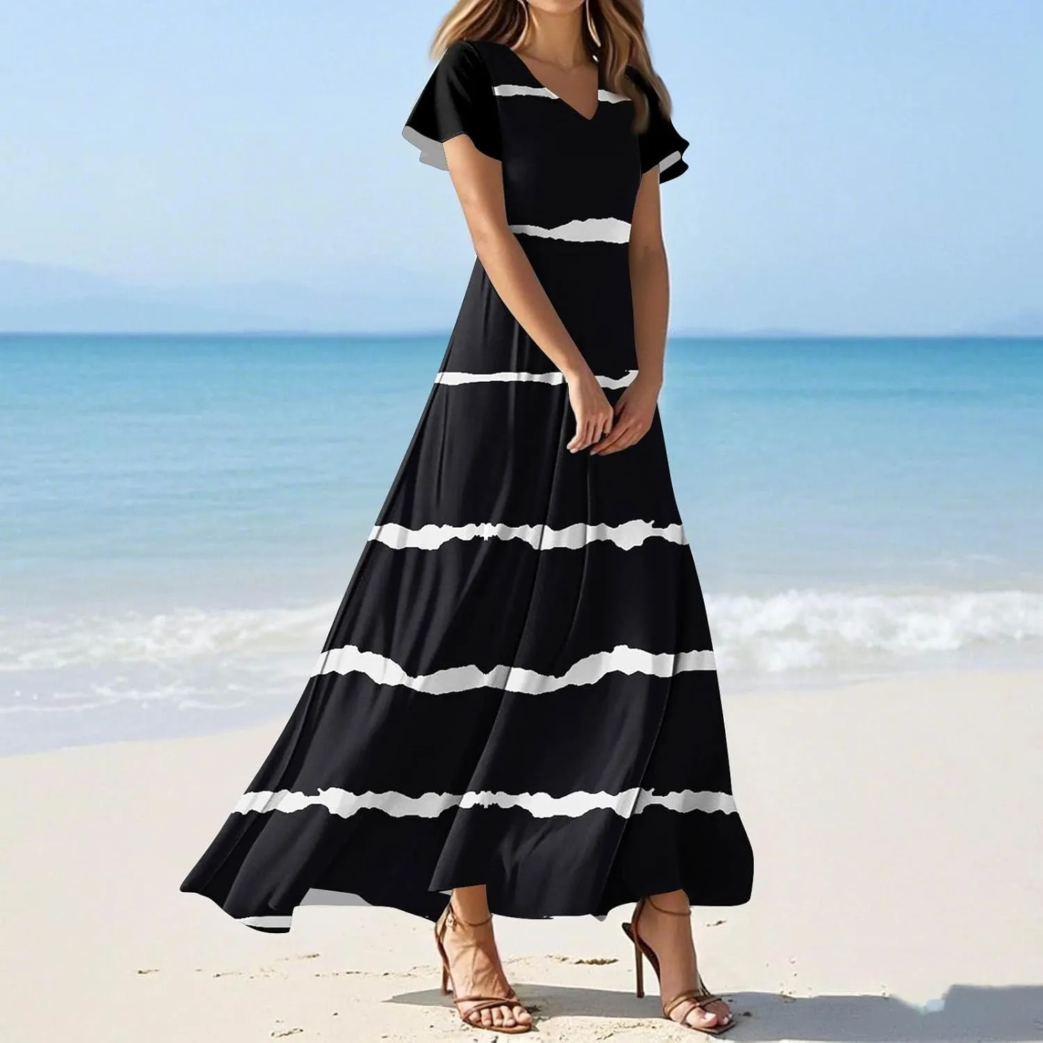 Boho Dresses for Women 2025 Elegant V Neck Short Sleeve Floral Graphic Maxi Dresses Summer Multi Styles Wedding Guest Dress