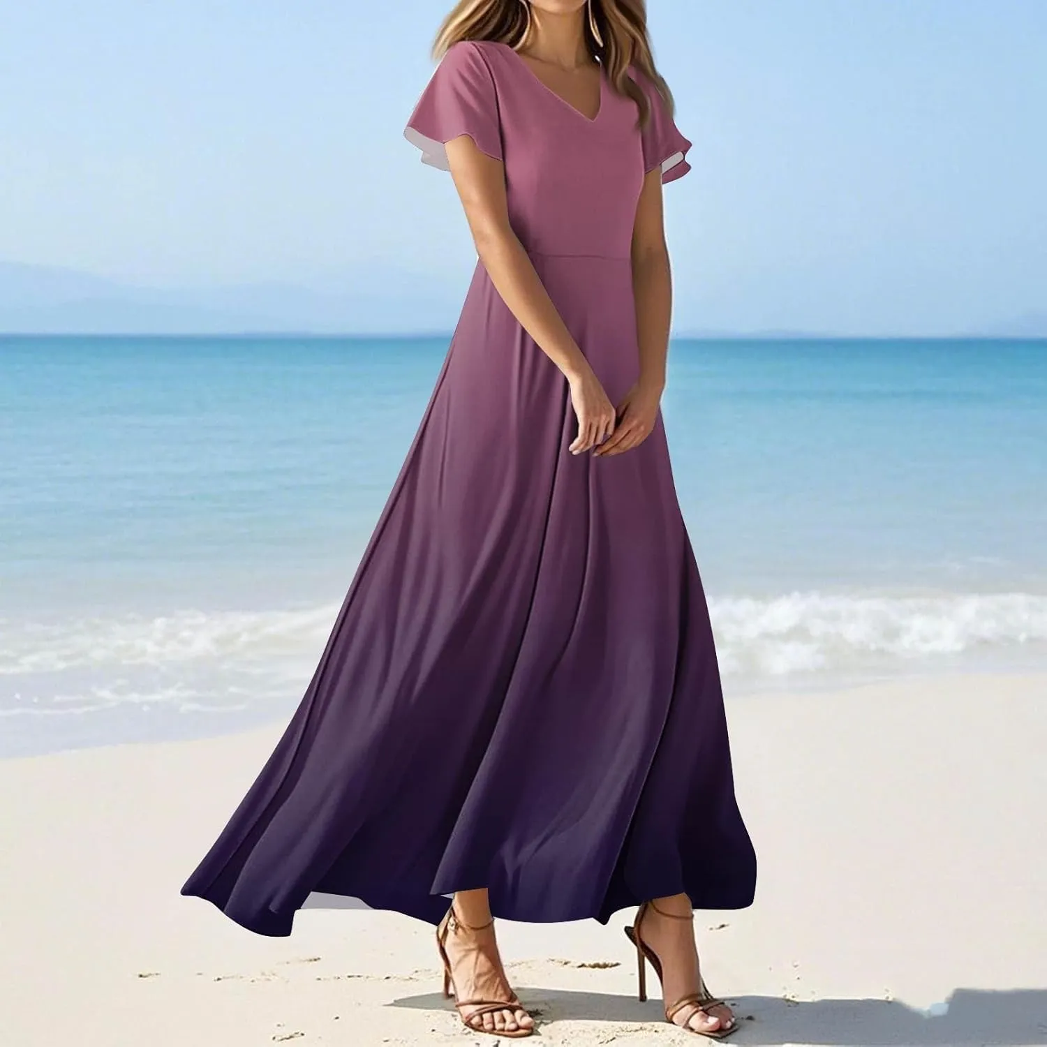 Boho Dresses for Women 2025 Elegant V Neck Short Sleeve Floral Graphic Maxi Dresses Summer Multi Styles Wedding Guest Dress