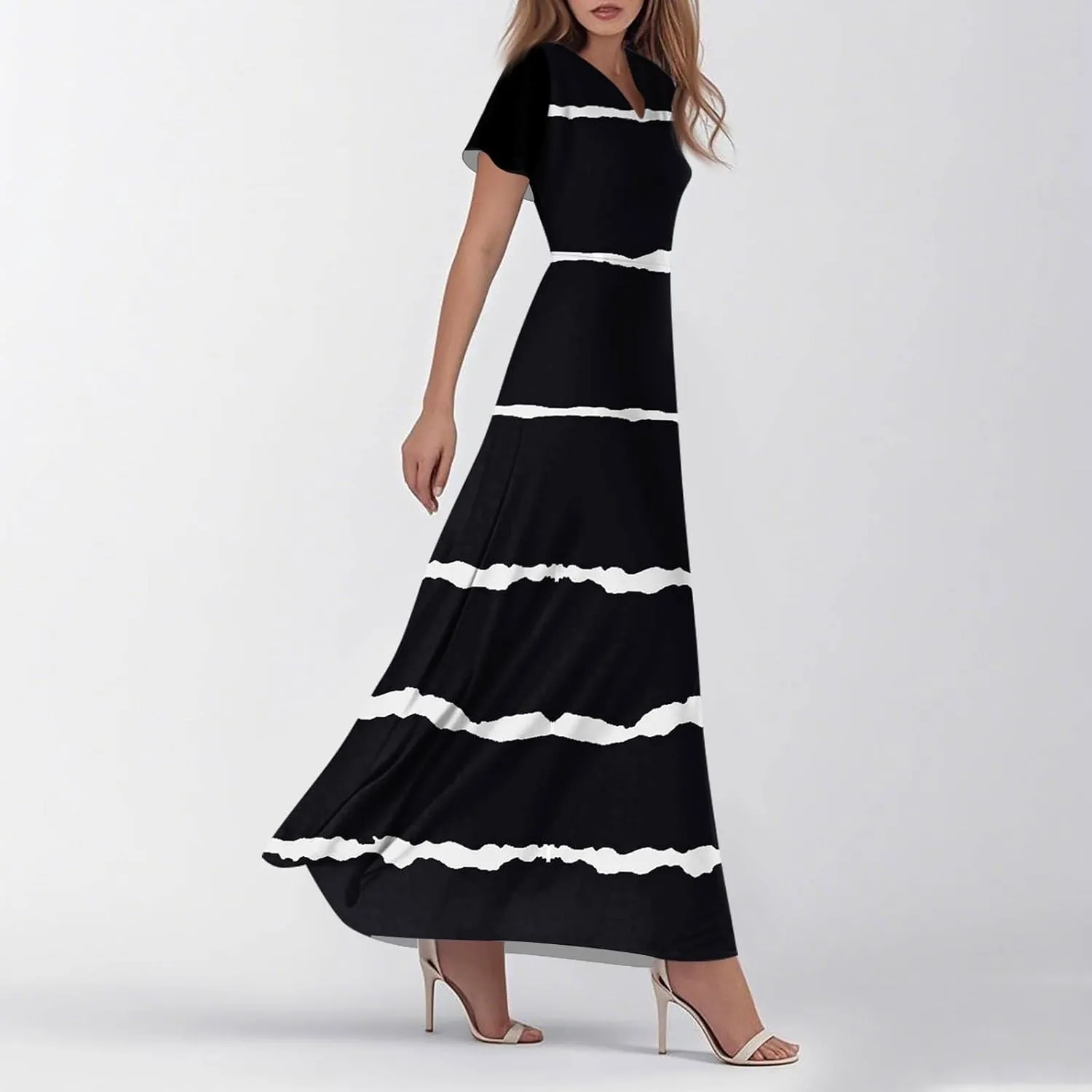 Boho Dresses for Women 2025 Elegant V Neck Short Sleeve Floral Graphic Maxi Dresses Summer Multi Styles Wedding Guest Dress