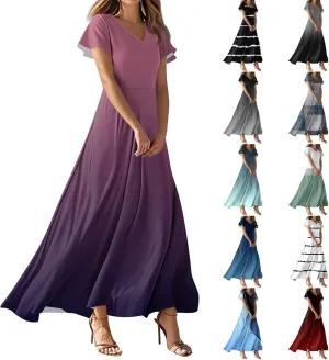 Boho Dresses for Women 2025 Elegant V Neck Short Sleeve Floral Graphic Maxi Dresses Summer Multi Styles Wedding Guest Dress