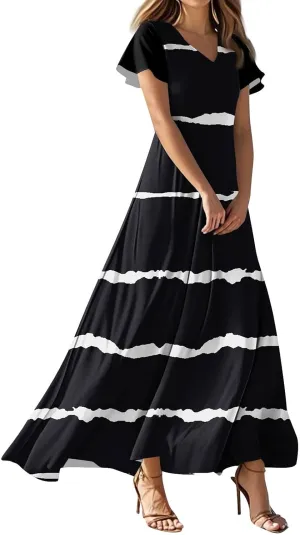 Boho Dresses for Women 2025 Elegant V Neck Short Sleeve Floral Graphic Maxi Dresses Summer Multi Styles Wedding Guest Dress