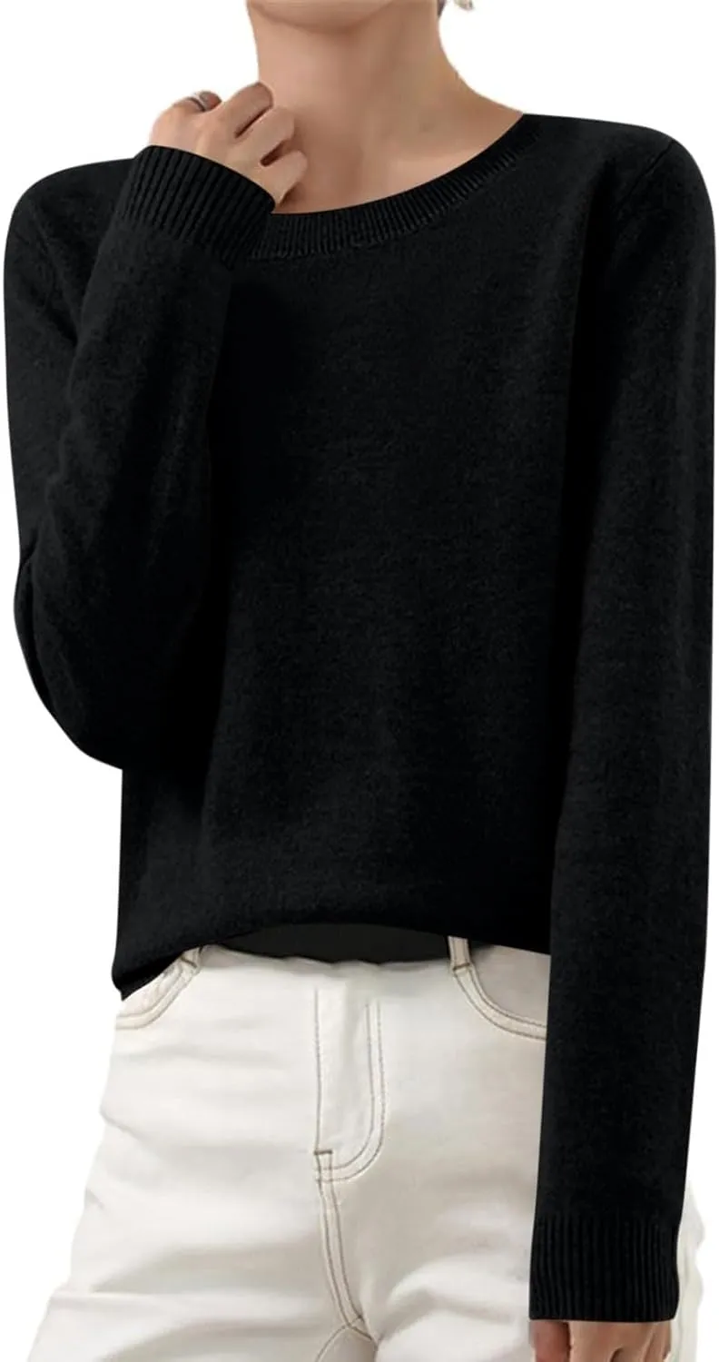 Cashmere Sweaters for Women Crewneck Long Sleeve Oversized Sweaters Trendy Ribbed Knit Cuffs Hem Tunic Sweaters Tops