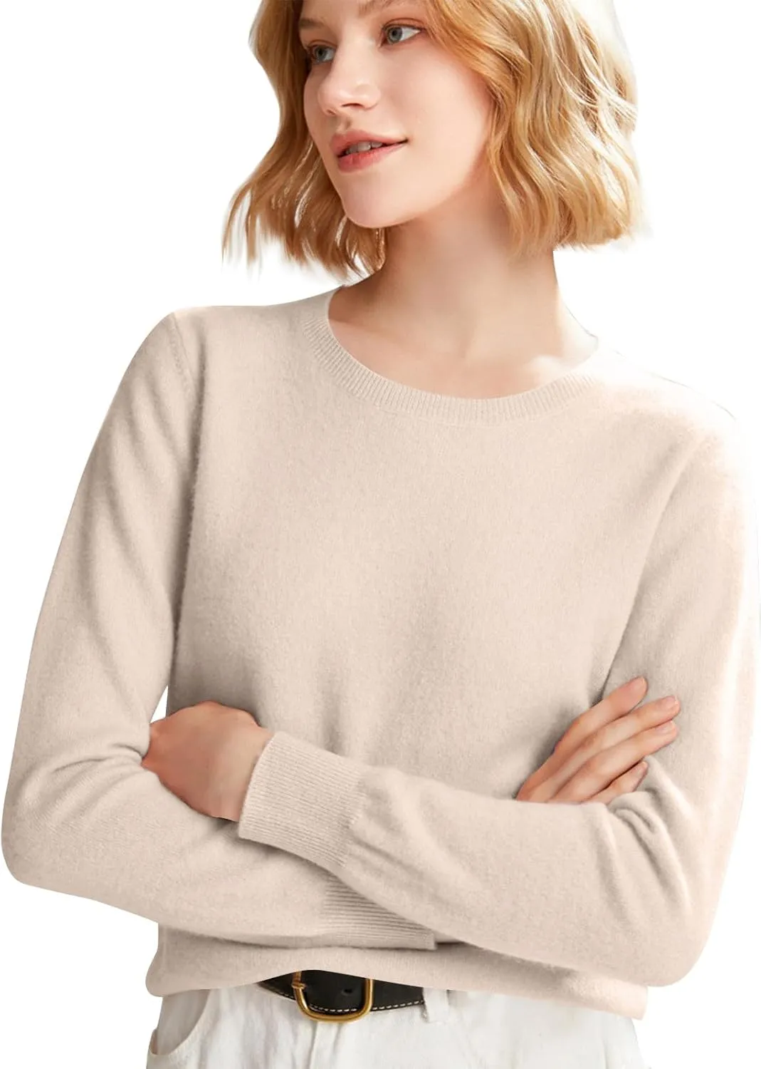 Cashmere Sweaters For Women Long Sleeve Loose Pullover Crew Neck Tops Solid Lightweight Wool Knit Sweaters
