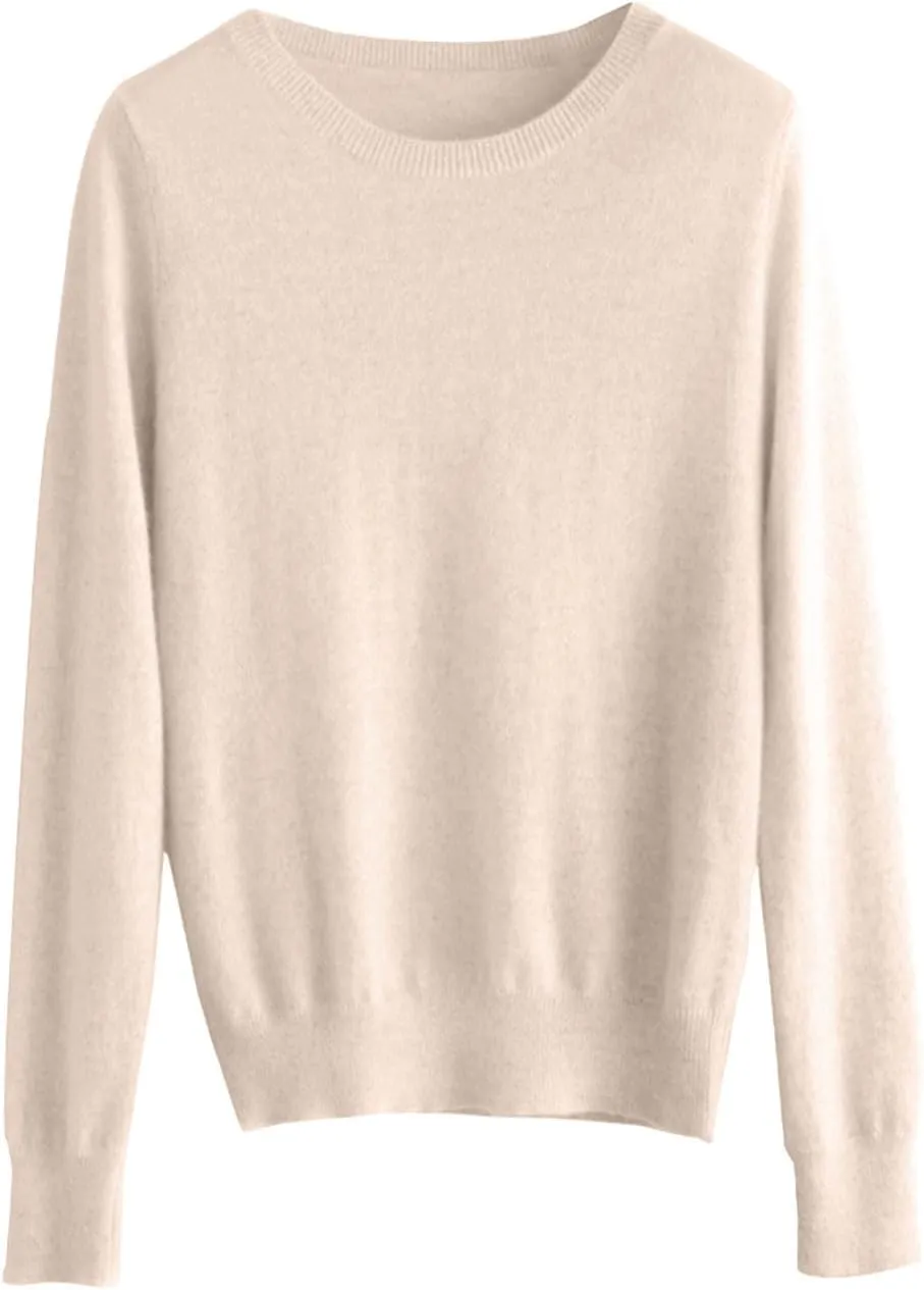 Cashmere Sweaters For Women Long Sleeve Loose Pullover Crew Neck Tops Solid Lightweight Wool Knit Sweaters