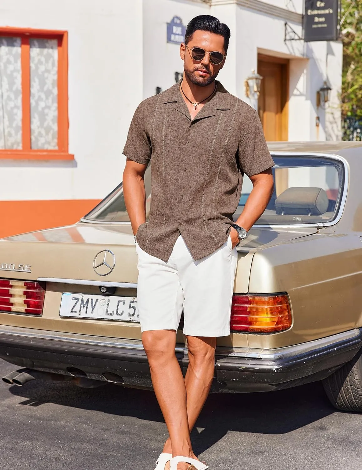 COOFANDY Guayabera Shirts for Men Cuban Short Sleeve Button Down Summer Shirts Linen Shirts