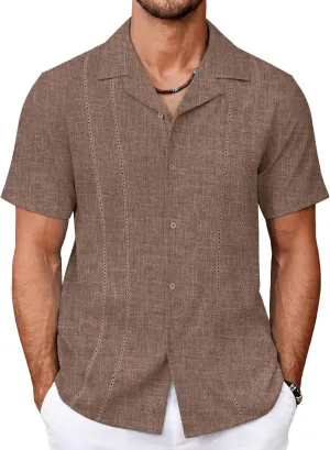 COOFANDY Guayabera Shirts for Men Cuban Short Sleeve Button Down Summer Shirts Linen Shirts