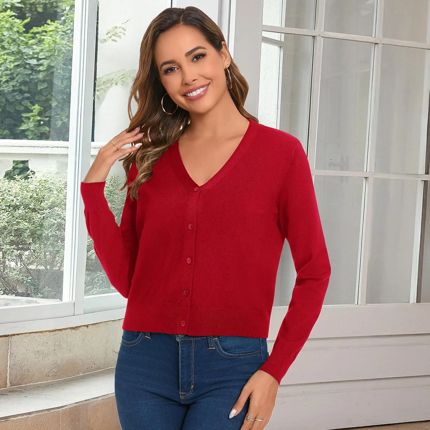 Cropped Cardigan Sweaters for Women Long Sleeve Button Down Open Front Bolero Shrugs for Dresses, S-XL