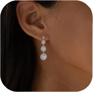 Dainty Dangle Earrings for Women,3-Tier Cubic Zirconia Imitation Diamond Drop Earrings Gold Earrings Bridemaid Wedding Prom Jewelry Gifts
