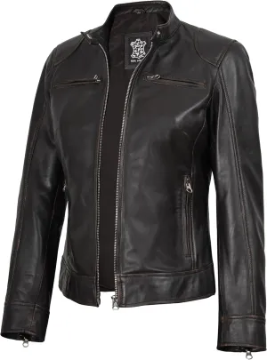 Decrum Leather Jackets For Women - Cafe Racer Style Casual Trending Fashion Womens Leather Jacket