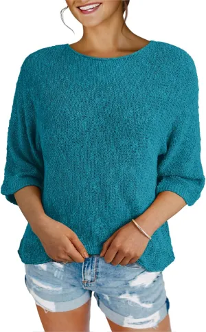 Dokotoo Womens 2025 Summer Tops Casual Color Block Striped Lightweight Knit Trendy Boho Clothes Pullover Sweaters