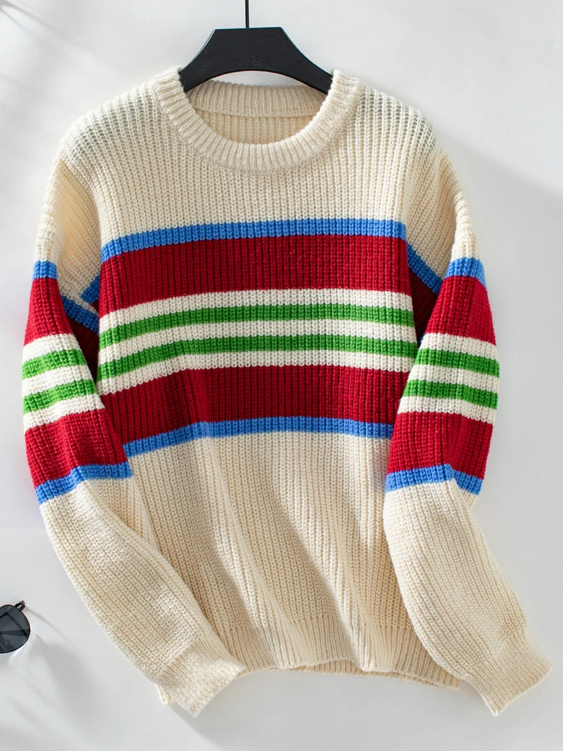 kesley Contrast Stripes Round Neck Long Sleeve Sweater