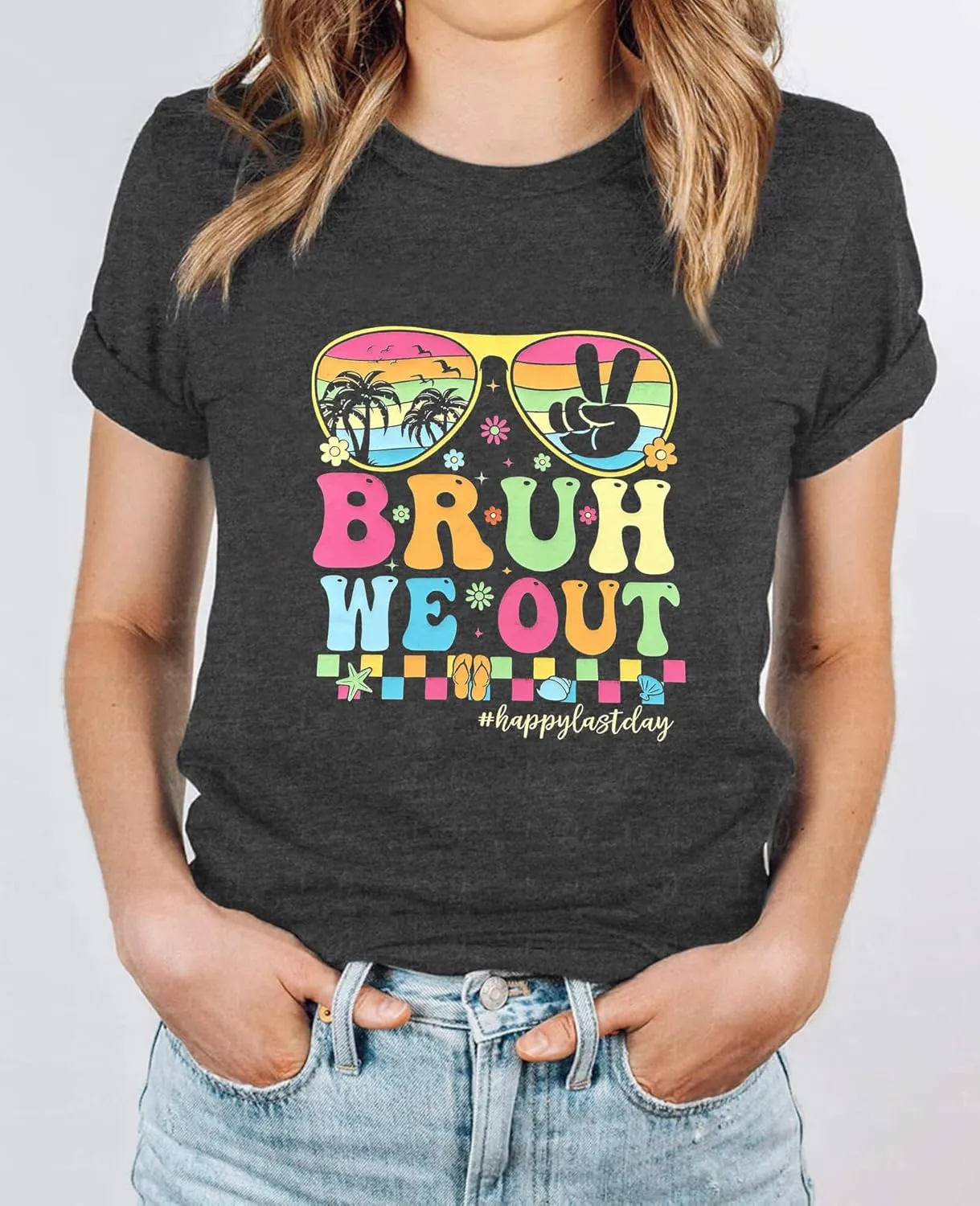 Last Day of School Teacher Shirt Womens Schools Out for Summer T-Shirt Happy Last Day Tee Tops