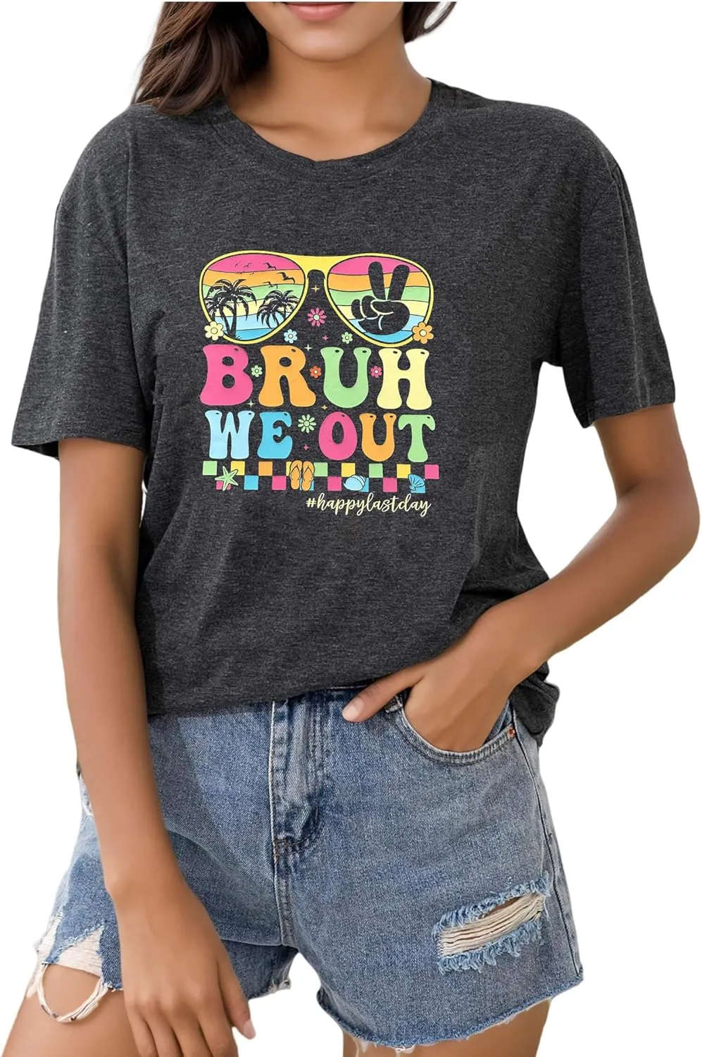Last Day of School Teacher Shirt Womens Schools Out for Summer T-Shirt Happy Last Day Tee Tops