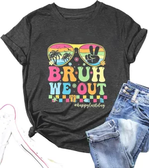 Last Day of School Teacher Shirt Womens Schools Out for Summer T-Shirt Happy Last Day Tee Tops