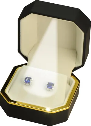 LED Black Earring Box for Diamond Studs Multiple Use for Necklace Pendant EarringsLuxury Octagonal Design with Gold Trim LED Jewelry Gift Holder Box for Men for Women