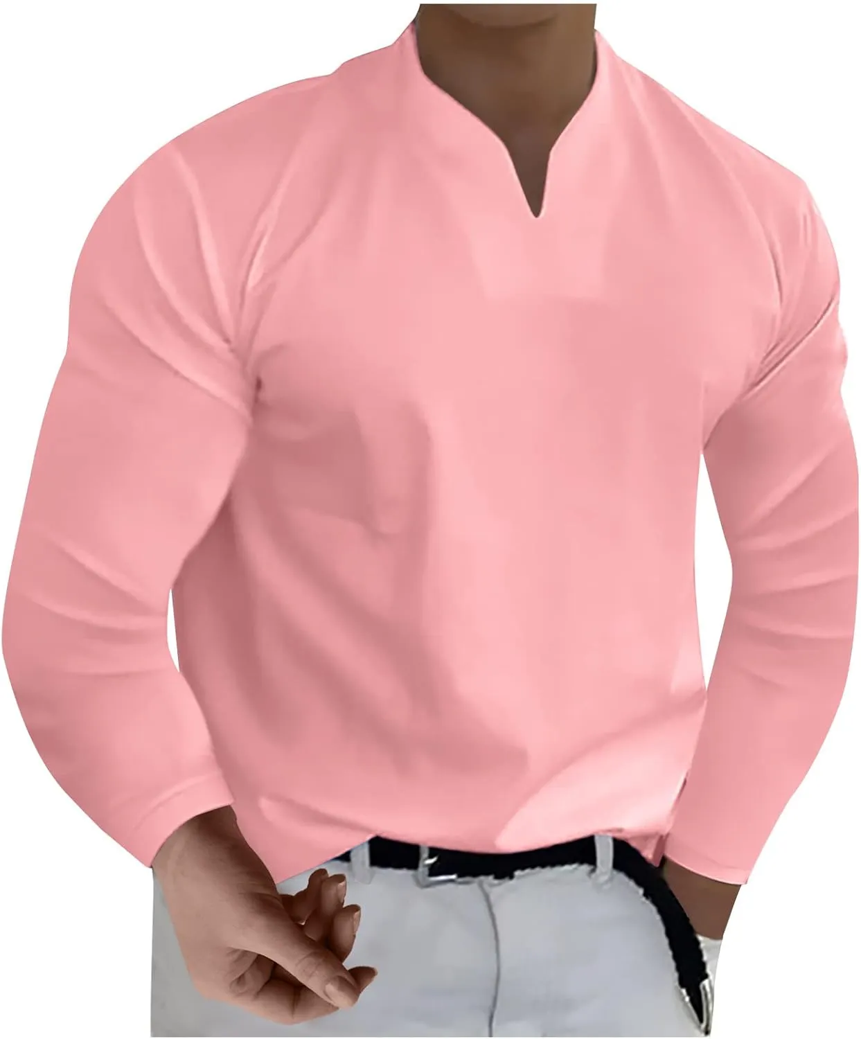 Long Sleeve Shirts for Men Plus Size V-Neck Shirts Oversized Solid Shirts Casual Stylish Loose Fit Fall Shirts