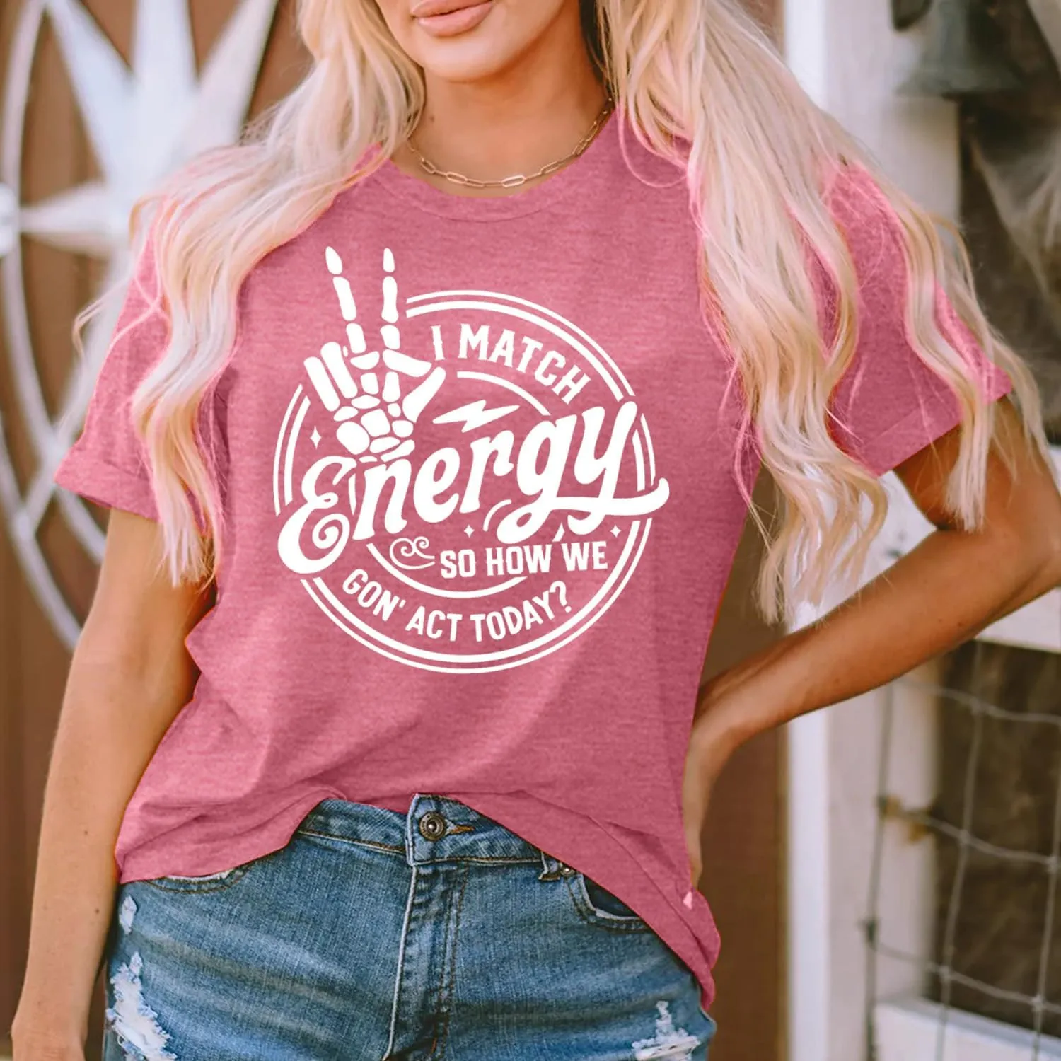 MAIHUN Women I Match Energy Shirt Funny Skeleton Hand Tshirt Inspirational Power Tee Tops