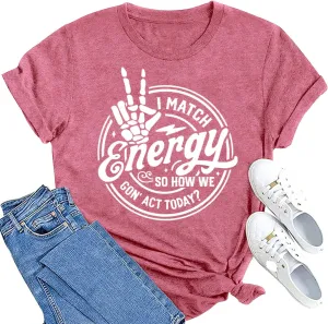 MAIHUN Women I Match Energy Shirt Funny Skeleton Hand Tshirt Inspirational Power Tee Tops