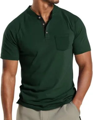 Men's Basic Short Sleeve Button Polo Shirt Classic Fit Golf Stylish Tops Lightweight Casual Workout Henley Shirts