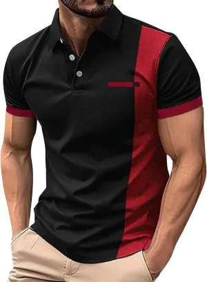 Men's Muscle V Neck Polo Shirts Slim Fit Shirt Short Sleeve Golf T-Shirts Stripe Retro Soft Casual Tee