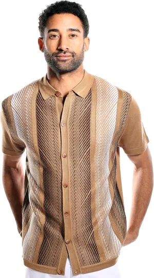 Mens Short Sleeve Knit Sports Shirt - Modern Polo Vintage Classics: Mlange Panel