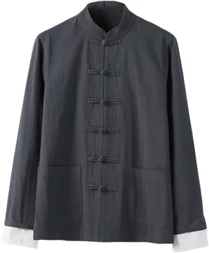 Men's Spring Autumn Casual Chinese Style Hanfu Tang Suit Frog Button Chinese Tunic Suit Shirt