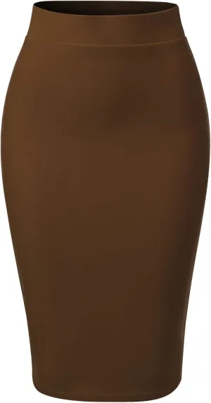 MixMatchy Women's Office Work Pencil Skirt Stretch High Waist Knee Length Bodycon for Business Casual