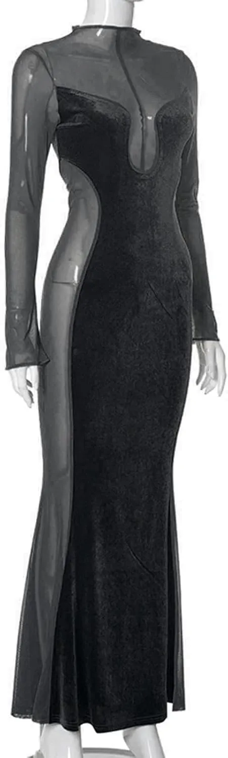 Night Dress for Women Party Sexy Mesh See Through Long Sleeve Dress Elegant Bodycon Tunic Long Mermaid Dress