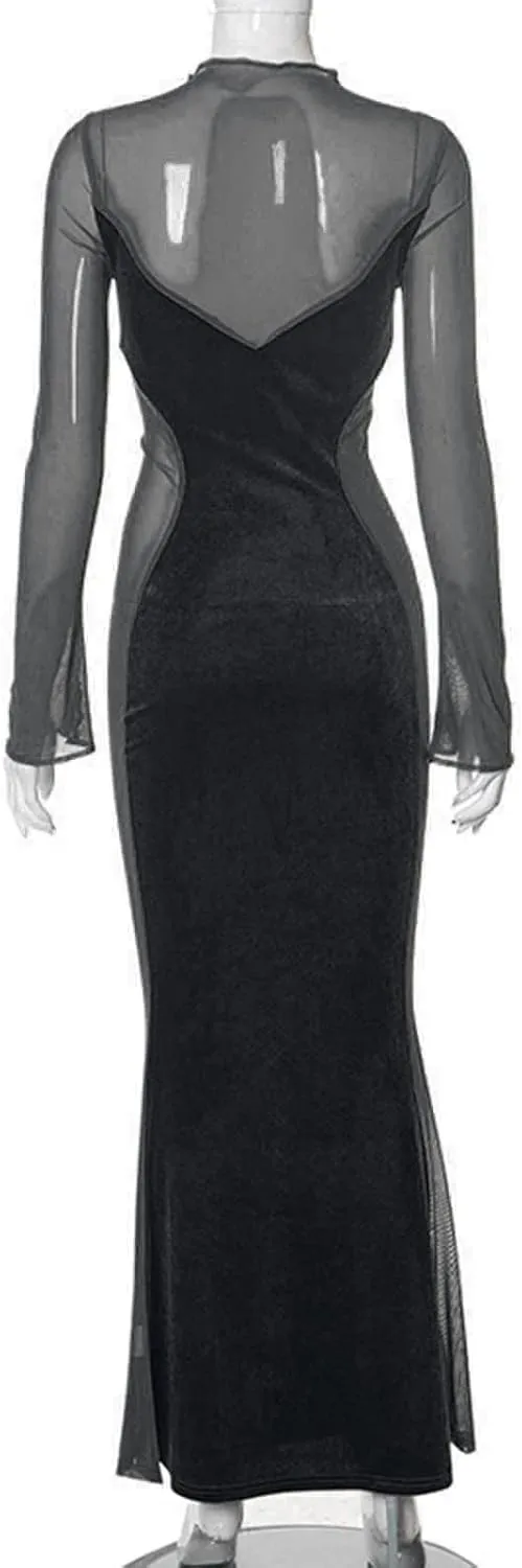 Night Dress for Women Party Sexy Mesh See Through Long Sleeve Dress Elegant Bodycon Tunic Long Mermaid Dress