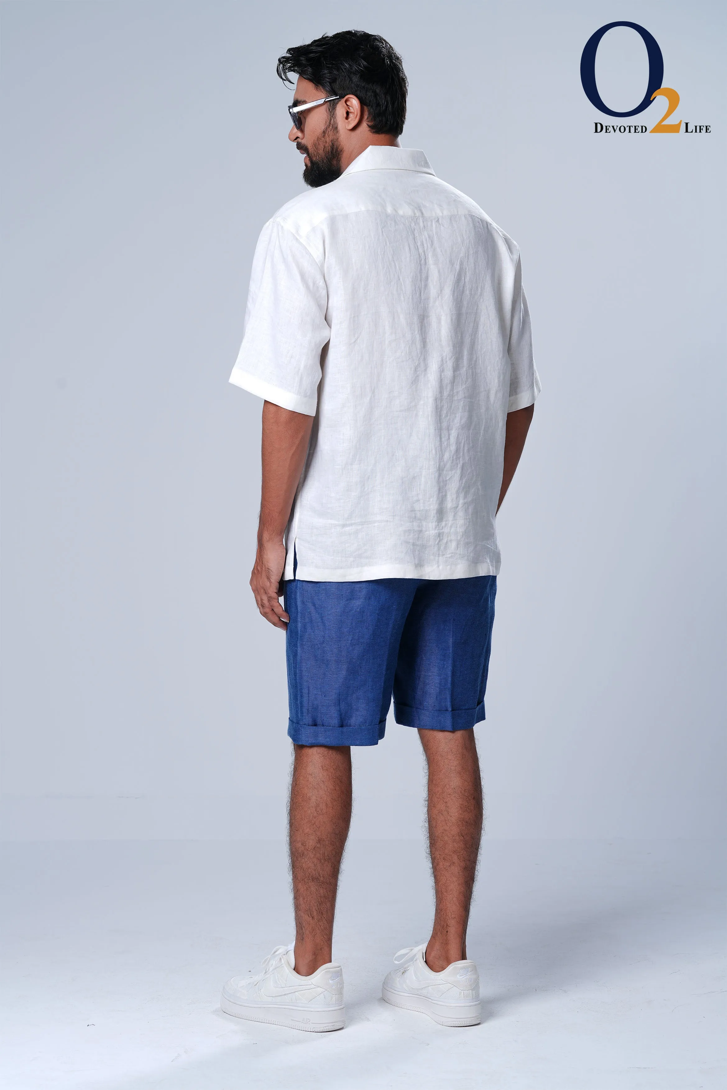 Oversized Textured Cuban Collar Drop-Shoulder Sleeves Casual Shirt