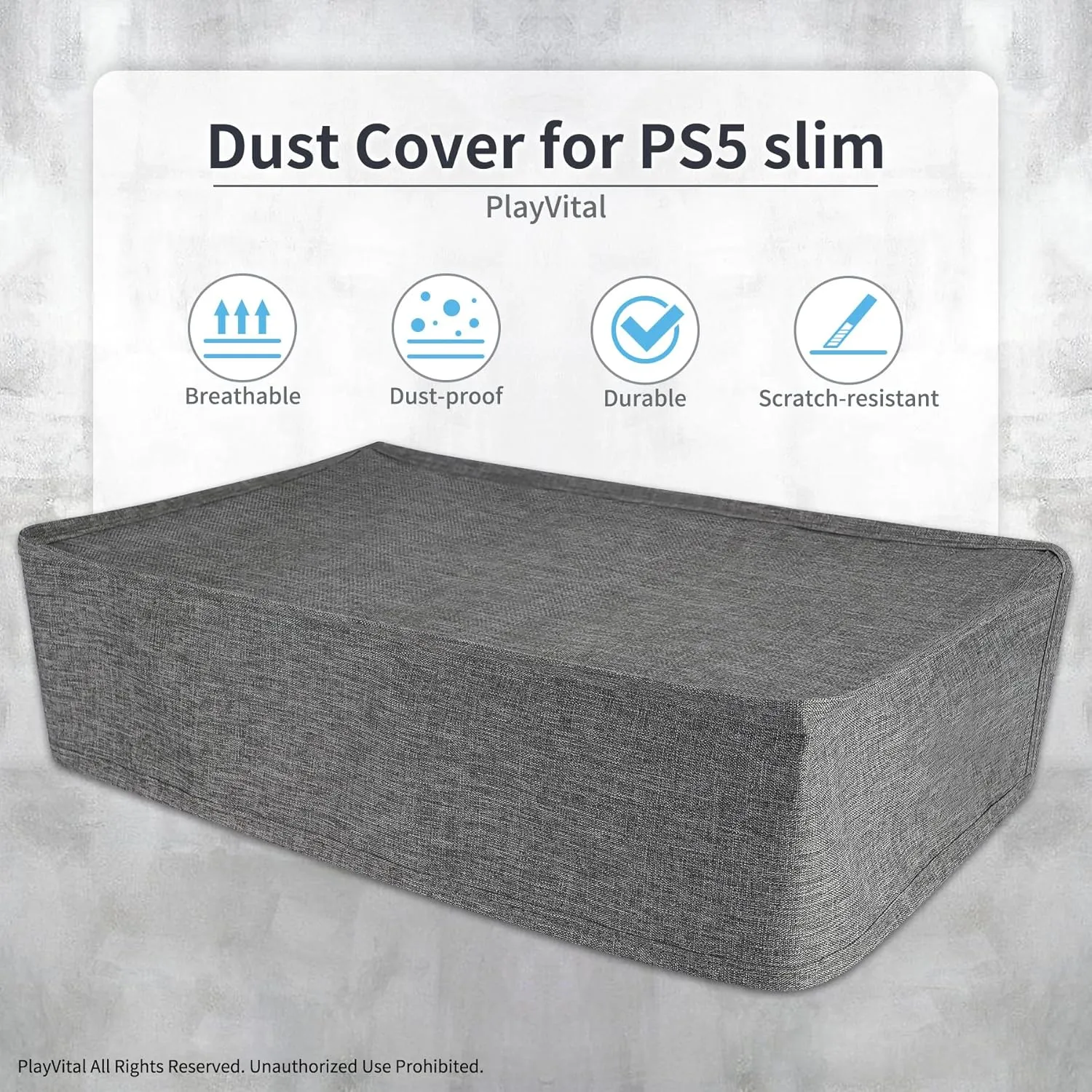 PlayVital Horizontal Dust Cover for ps5 Slim Disc Edition(The New Smaller Design), Nylon Dust Proof Protector Waterproof Cover Sleeve for ps5 Slim Console - Gray