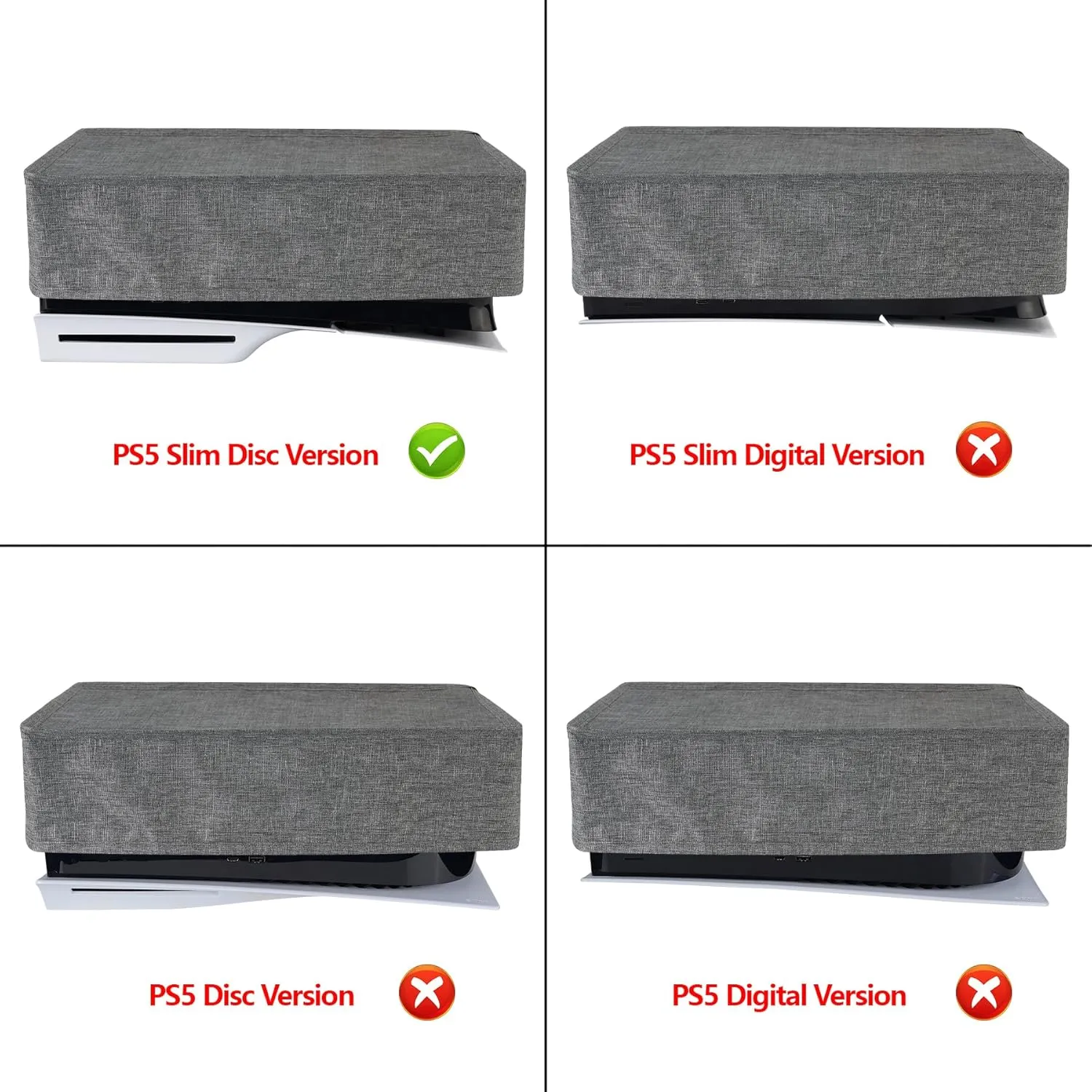 PlayVital Horizontal Dust Cover for ps5 Slim Disc Edition(The New Smaller Design), Nylon Dust Proof Protector Waterproof Cover Sleeve for ps5 Slim Console - Gray