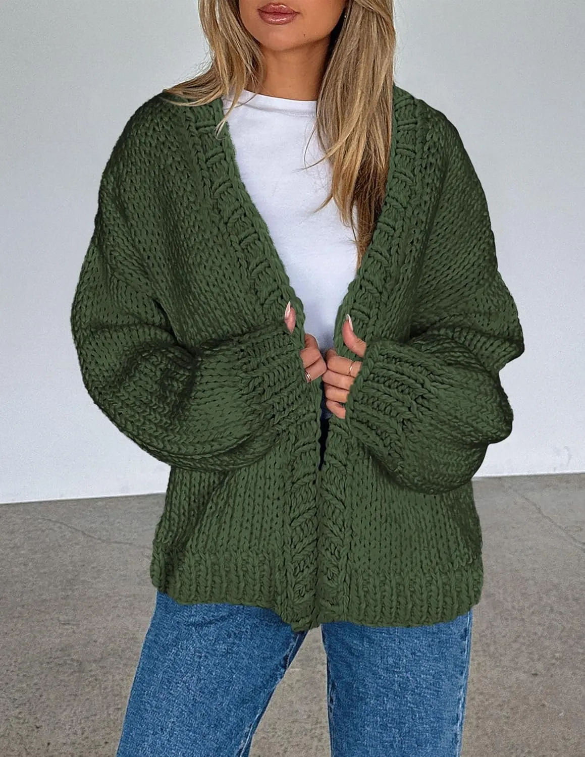 PRETTYGARDEN Womens Cardigan Sweaters 2025 Spring Fall Trendy Chunky Knit Outerwear Outfits Fashion Long Sleeve Cardigans
