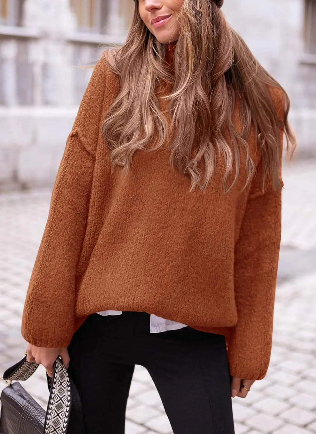 PRETTYGARDEN Women's Knit Oversized Sweater Fall Fashion Casual Long Sleeve Turtleneck Chunky Pullover Tops Winter Clothing