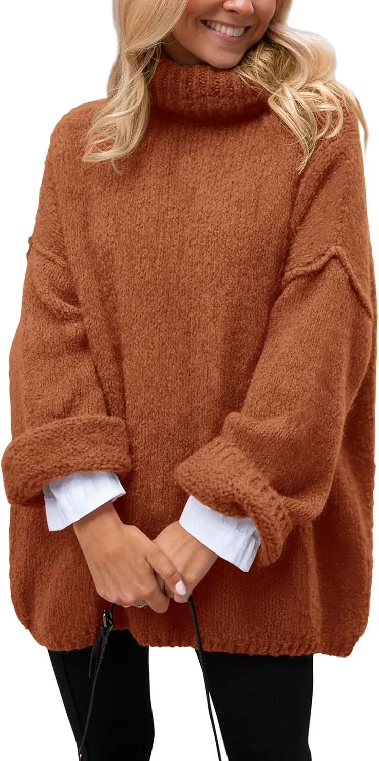 PRETTYGARDEN Women's Knit Oversized Sweater Fall Fashion Casual Long Sleeve Turtleneck Chunky Pullover Tops Winter Clothing