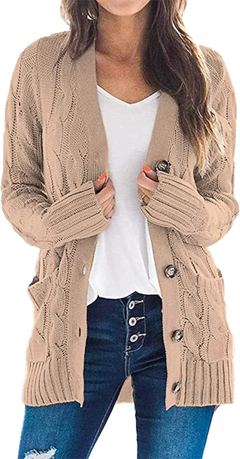 PRETTYGARDEN Women's Open Front Cardigan Sweaters Fall Fashion Button Down Cable Knit Chunky Winter Outerwear Coats