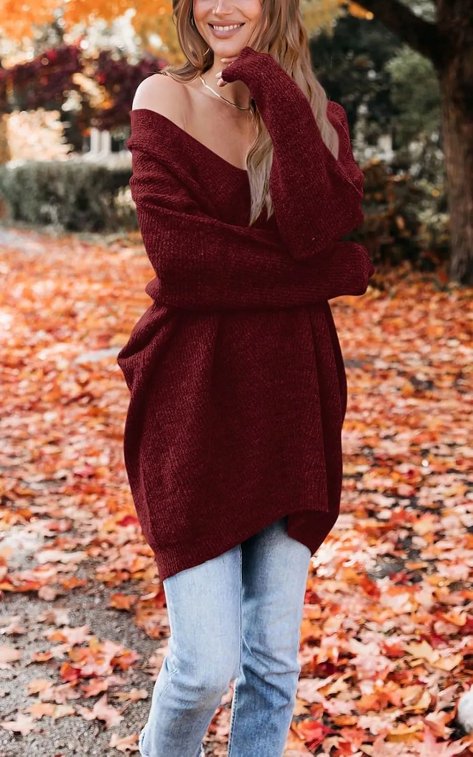 PRETTYGARDEN Women's Pullover Sweater Dress Casual Long Sleeve Ribbed Knit V Neck Loose Oversized Sweaters Dresses