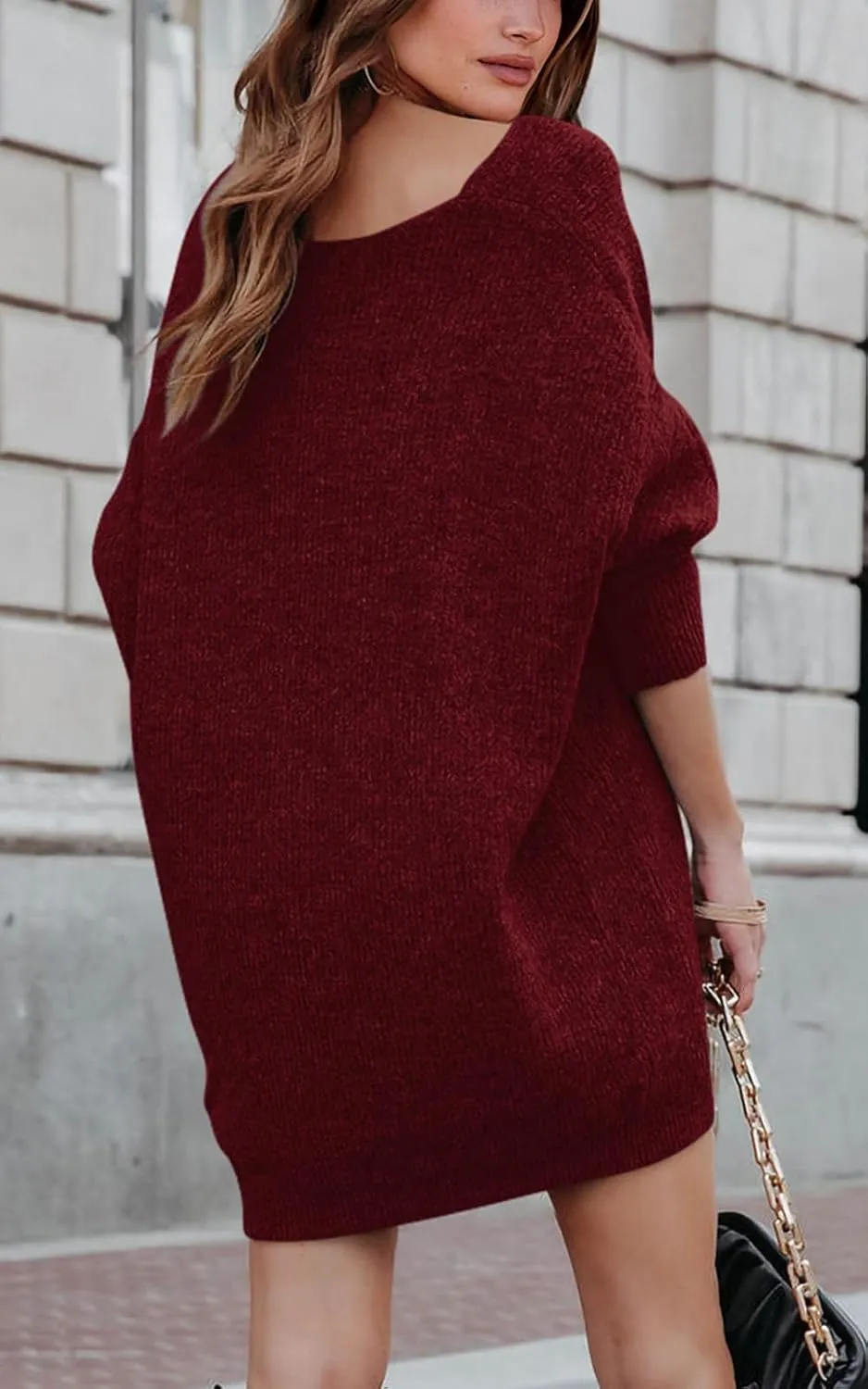 PRETTYGARDEN Women's Pullover Sweater Dress Casual Long Sleeve Ribbed Knit V Neck Loose Oversized Sweaters Dresses