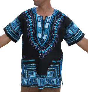 RaanPahMuang Brand Unisex Bright African Black Dashiki Cotton Shirt