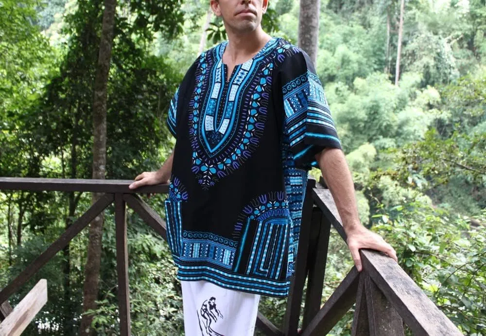 RaanPahMuang Brand Unisex Bright African Black Dashiki Cotton Shirt