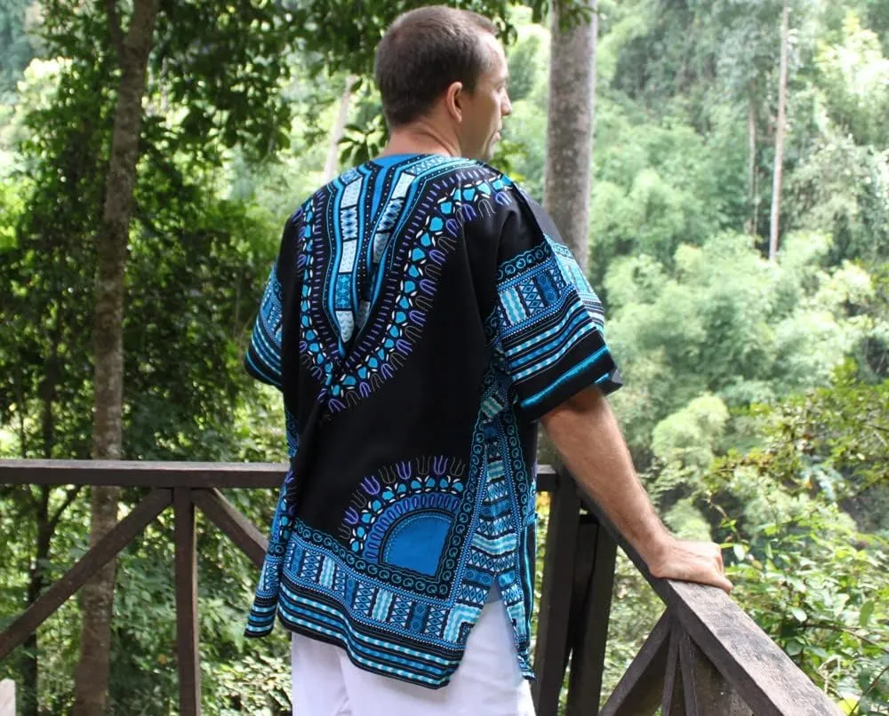 RaanPahMuang Brand Unisex Bright African Black Dashiki Cotton Shirt