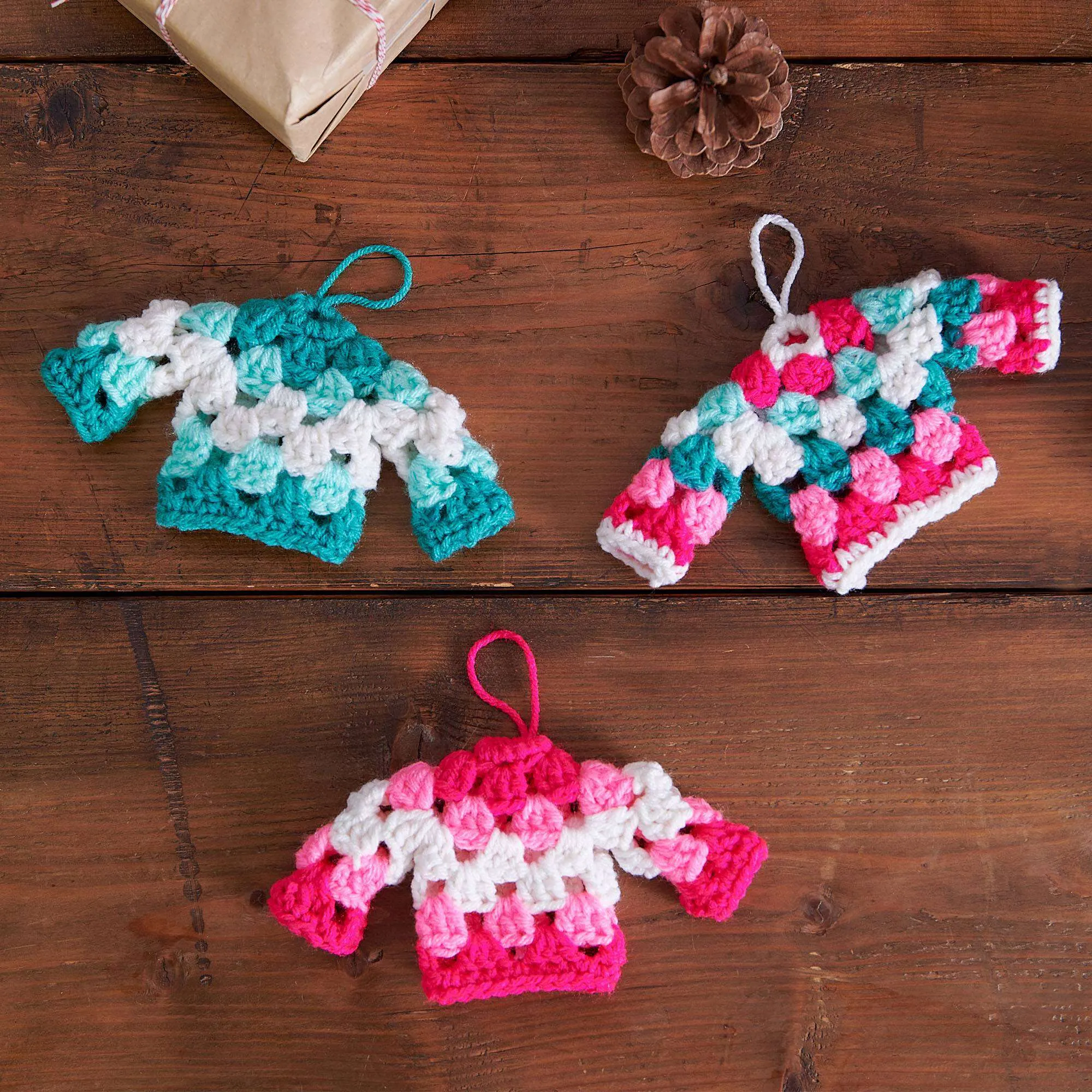 Red Heart Crochet Granny Sweater Ornament