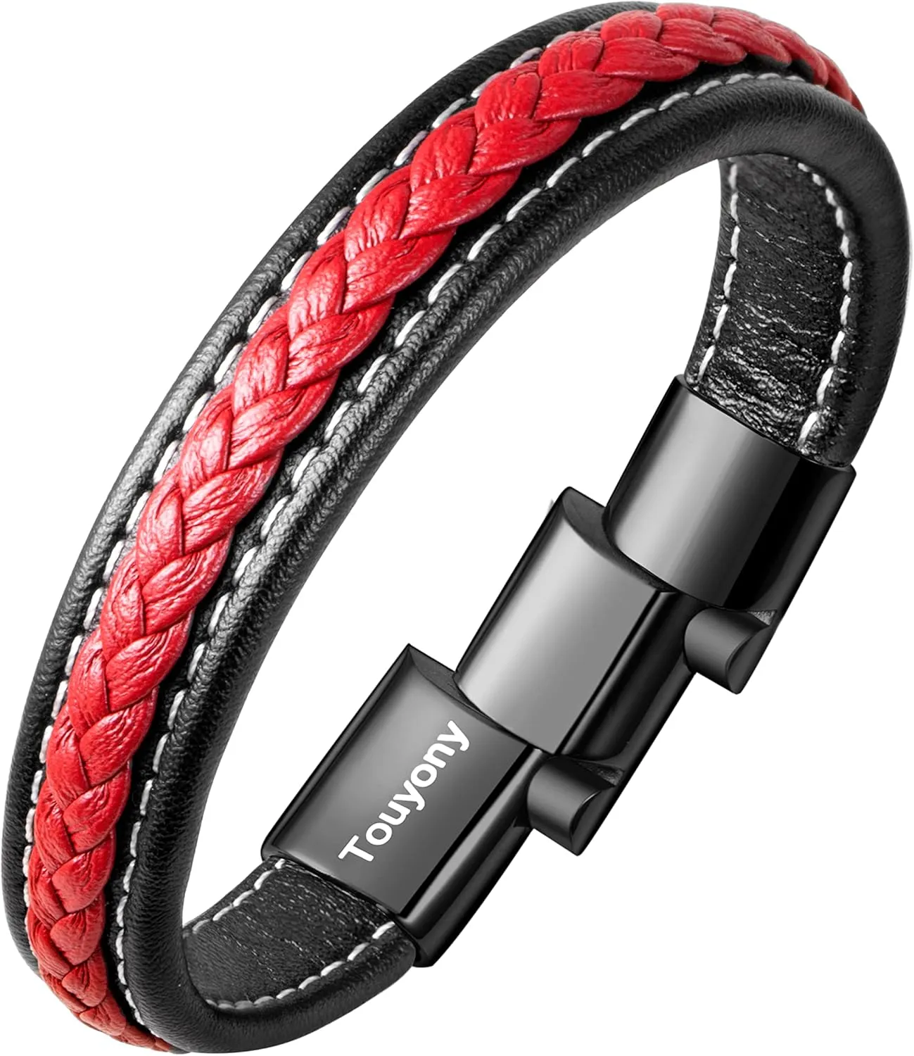 Red Leather Bracelet for Men Braided Leather Cuff Bracelet Simple Fashion Men's Accessories