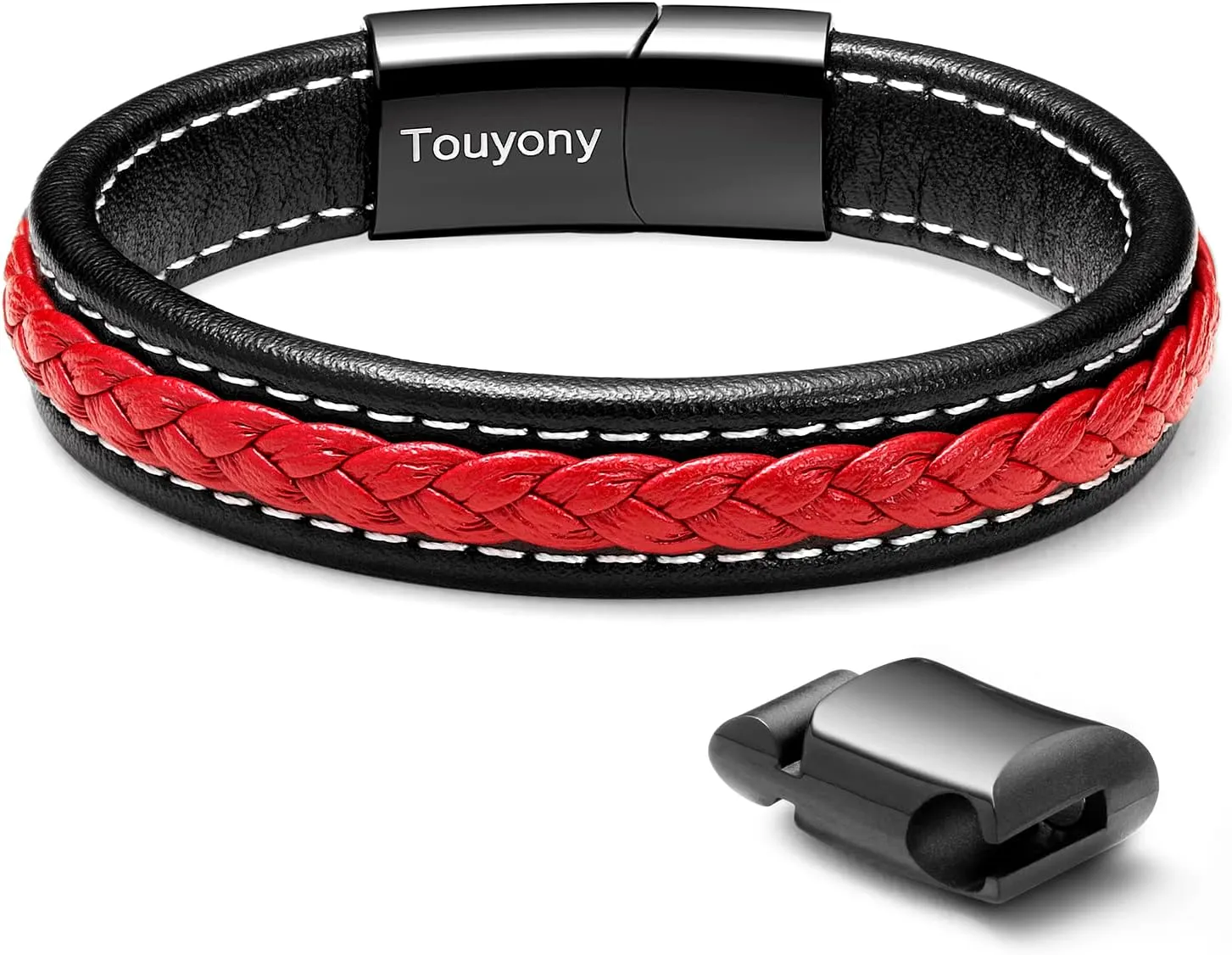 Red Leather Bracelet for Men Braided Leather Cuff Bracelet Simple Fashion Men's Accessories