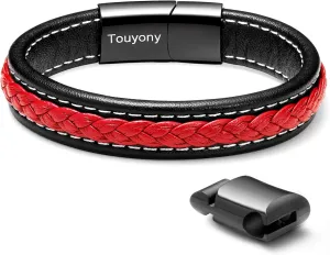 Red Leather Bracelet for Men Braided Leather Cuff Bracelet Simple Fashion Men's Accessories