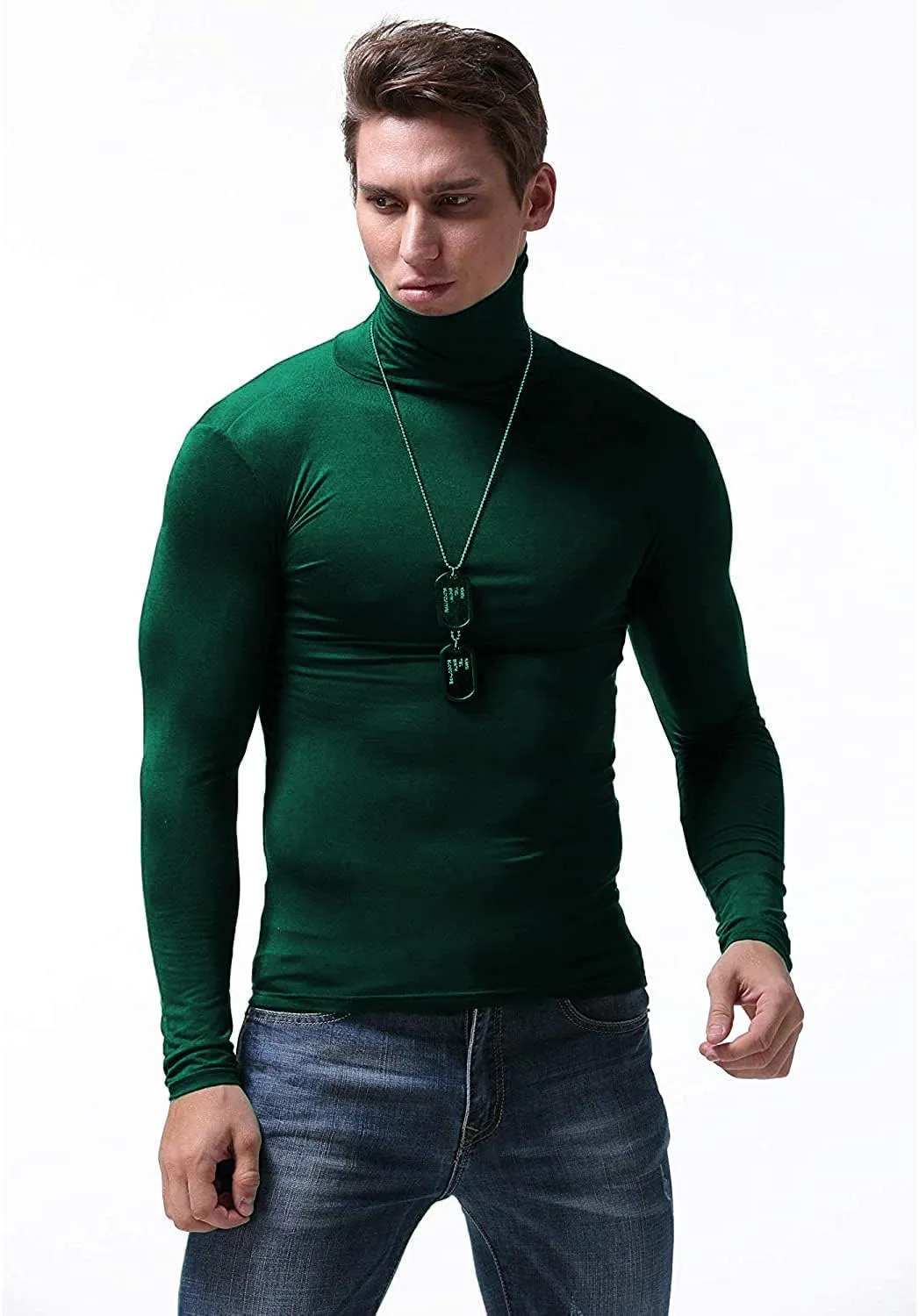 SALNIER Men Basic Turtleneck Slim Fit Long Sleeve Pullover Top Solid Thermal Knitted T Shirt Sweaters Soft Lightweight Shirt