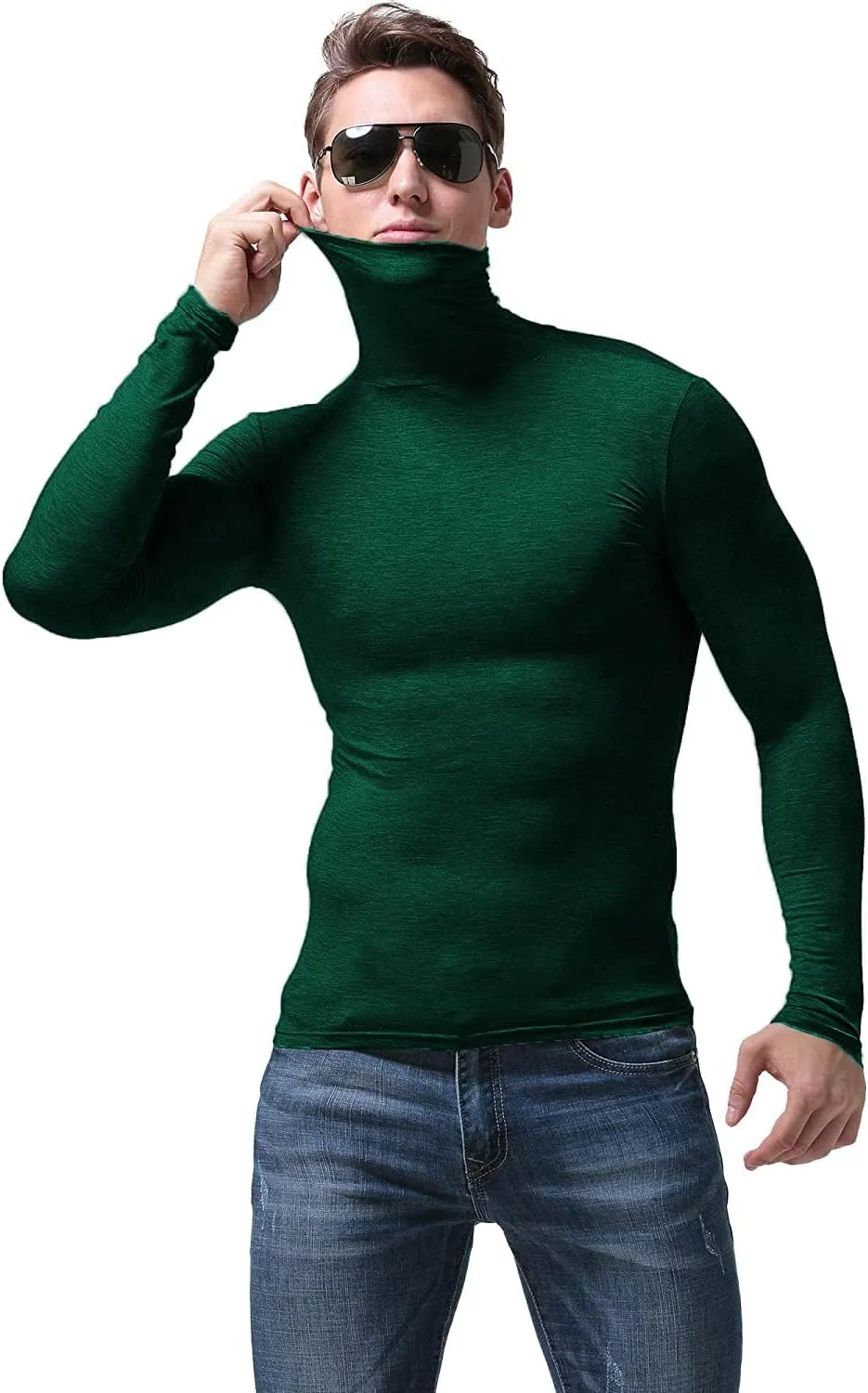 SALNIER Men Basic Turtleneck Slim Fit Long Sleeve Pullover Top Solid Thermal Knitted T Shirt Sweaters Soft Lightweight Shirt