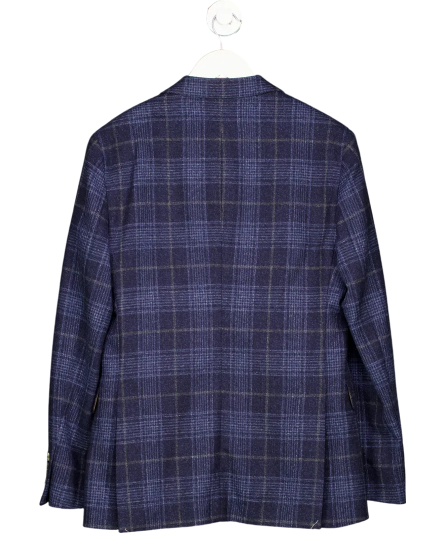 Vitale Barberis Canonico Blue Wool, Silk Blend Checked Suit Jacket UK 38" CHEST